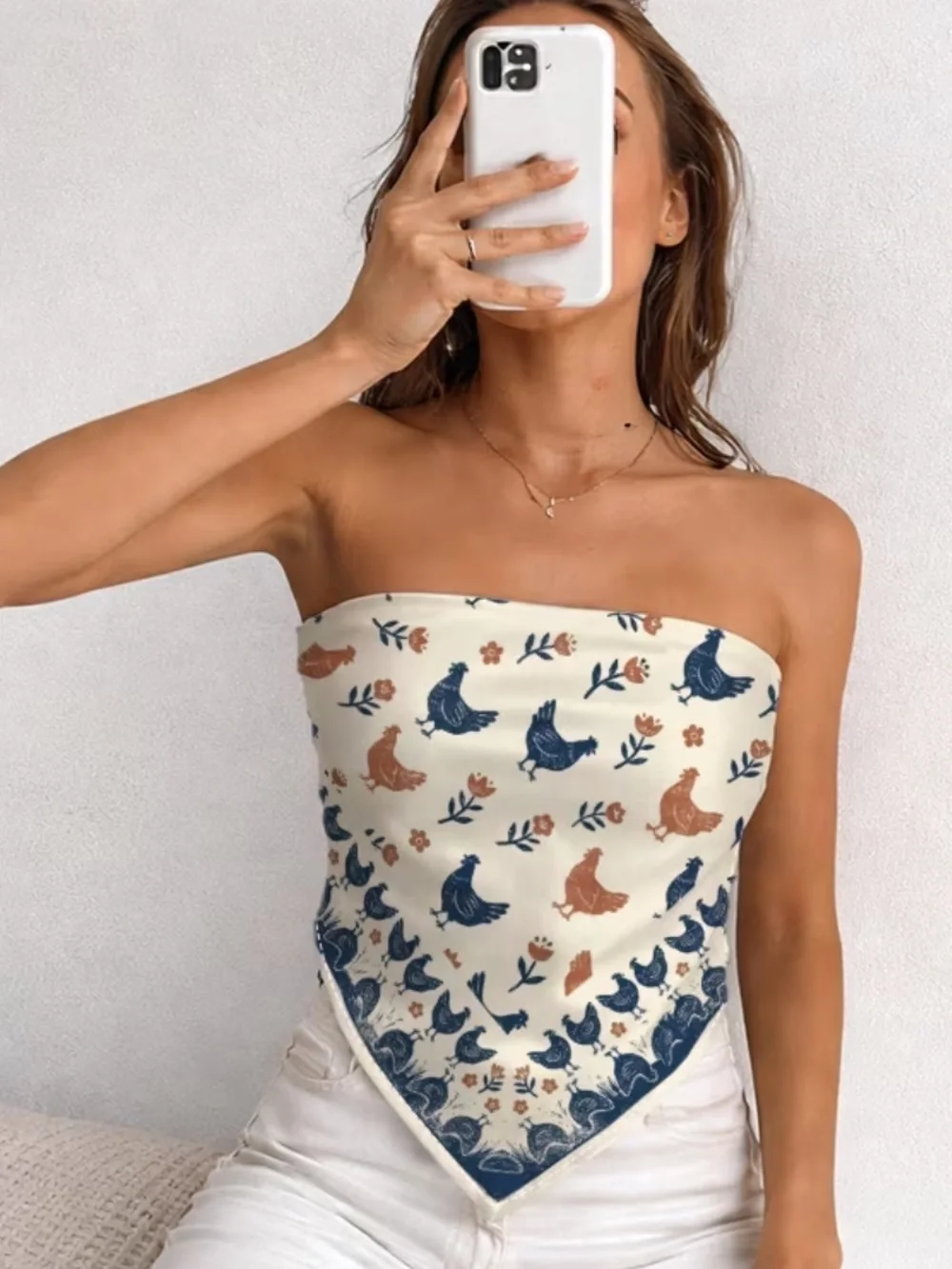 Cream Floral & Navy Chicken Silk-Feel Headscarf